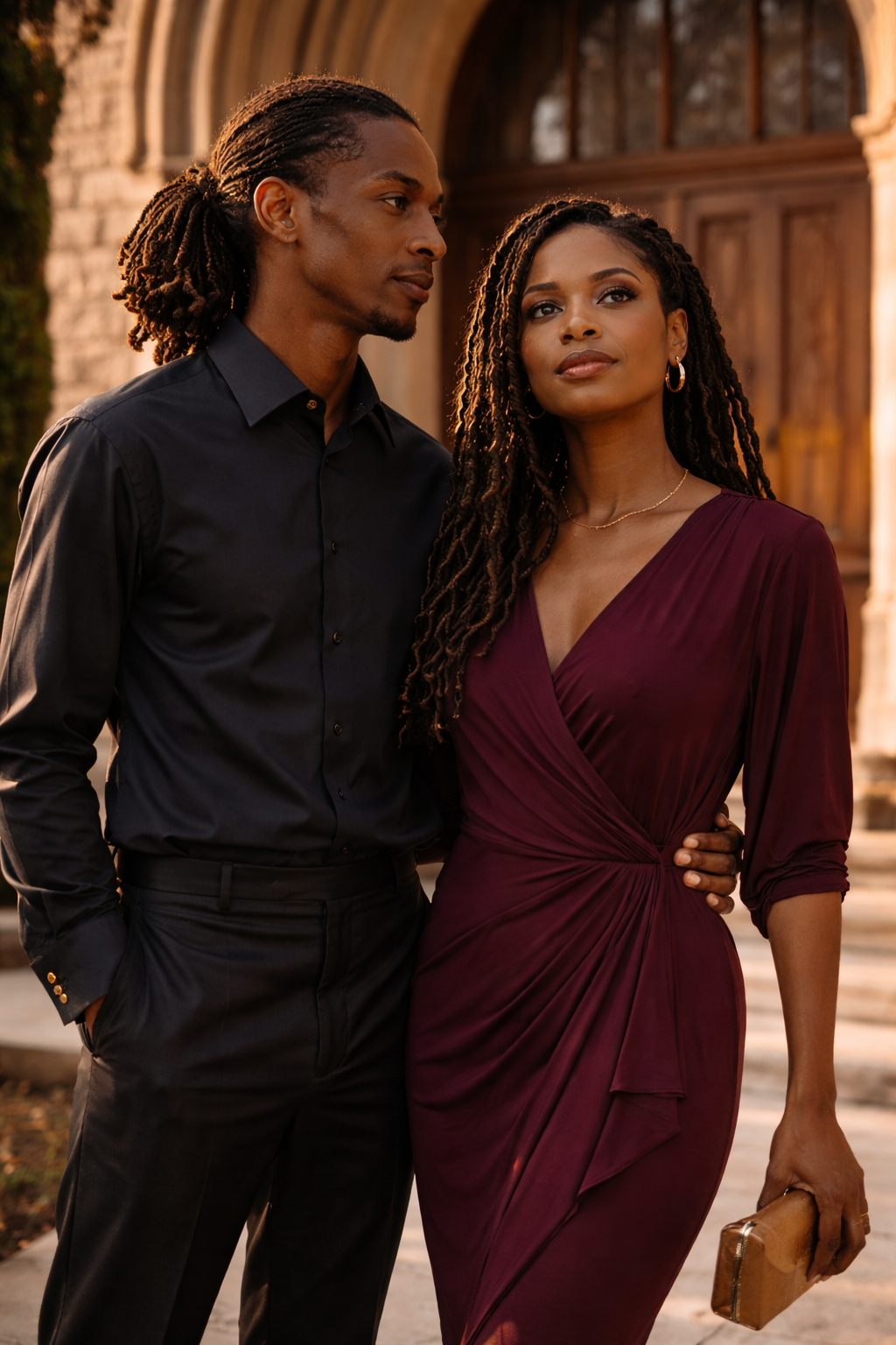 Elegant couple dressed up outside a beautiful Atlanta church